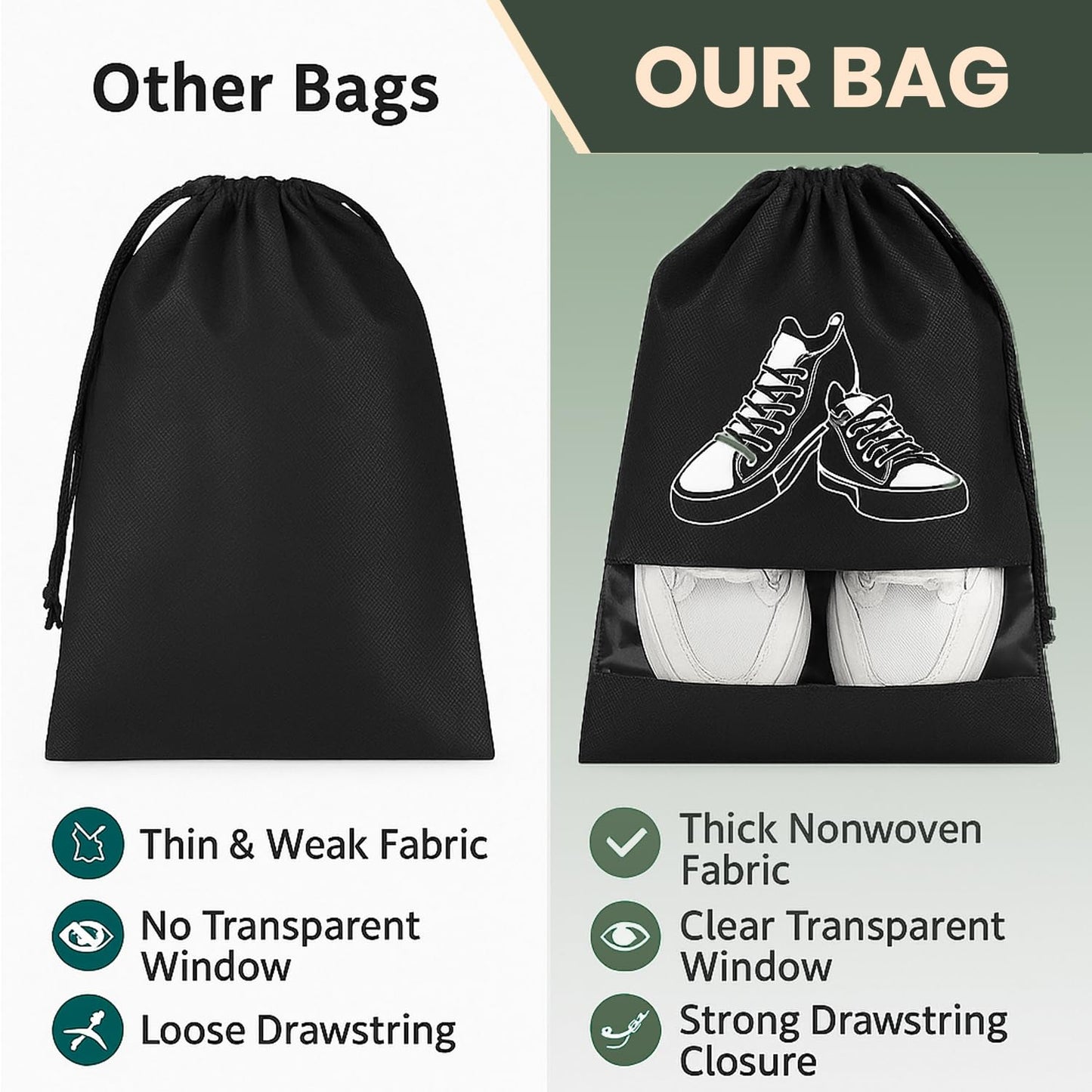 Travel Shoe Storage Bags (Pack of 3) – Drawstring Dustproof Shoe Organizer for Travel & Storage