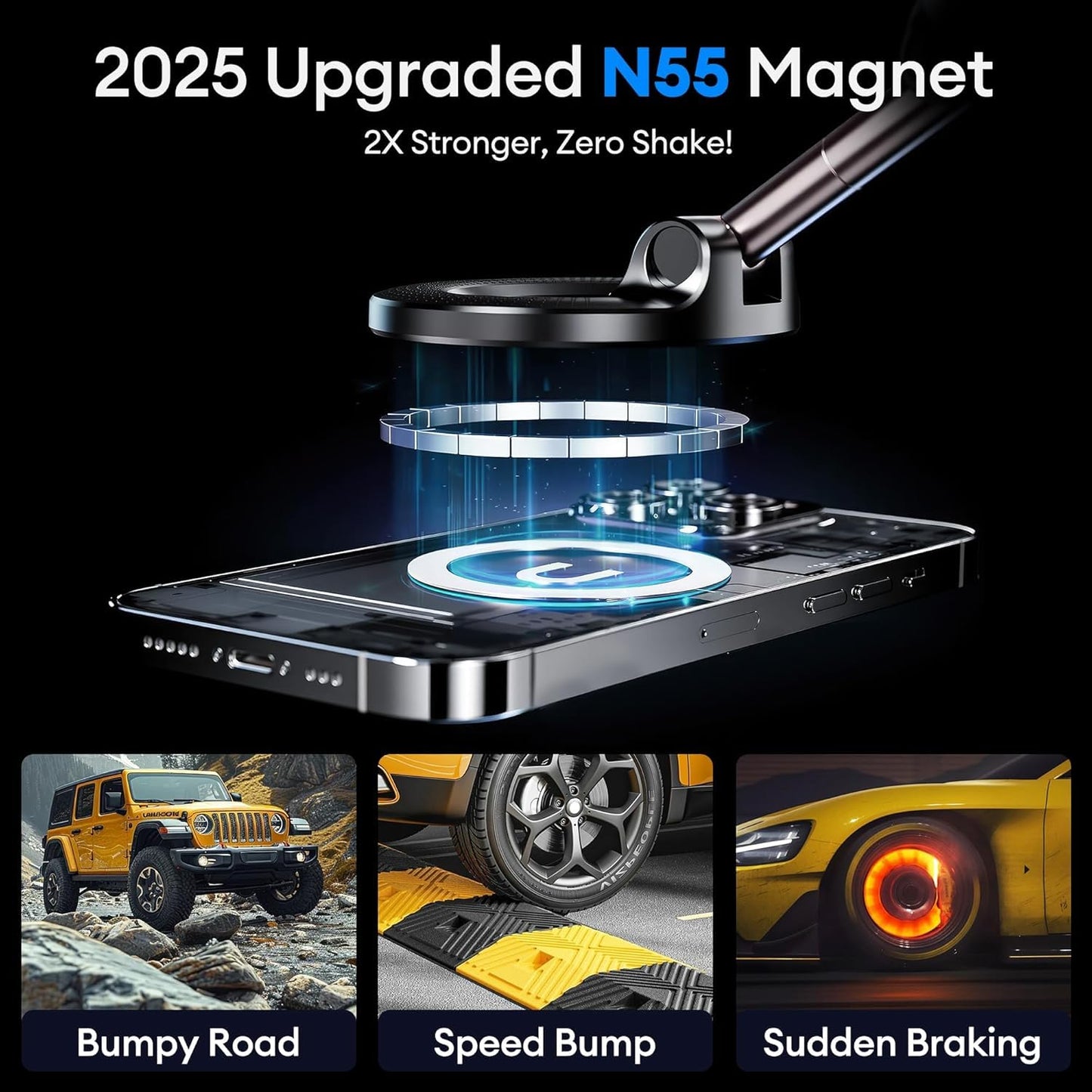 Vacuum Magnetic Phone Holder for Car Dashboard, Mirror & Desk – 360° Rotating Suction Mount