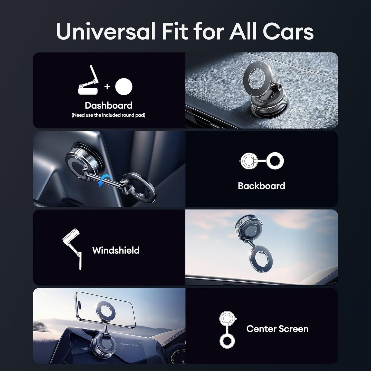 Vacuum Magnetic Phone Holder for Car Dashboard, Mirror & Desk – 360° Rotating Suction Mount