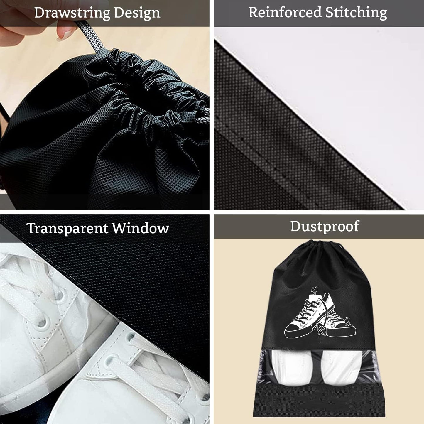Travel Shoe Storage Bags (Pack of 3) – Drawstring Dustproof Shoe Organizer for Travel & Storage
